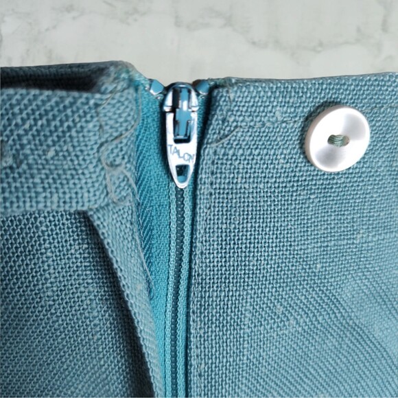 Vintage 60s Matching Midi Skirt Set Size 8 Button Back Top Linen Blend Mod - Picture 15 of 15